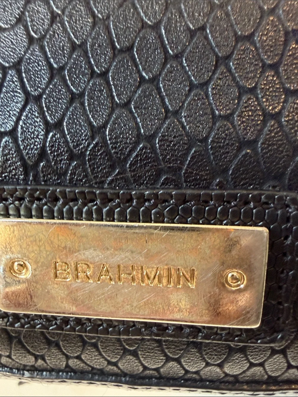 Brahmin Black Textured One Of A Kind Vintage Backpack with Gold Hardware
